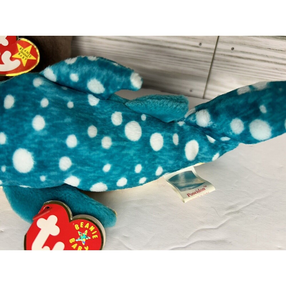 Ty Beanie Baby Aquatic Lot Poseidon Whale Shark, Jolly Walrus, Waves Orca Whale - Picture 7 of 9